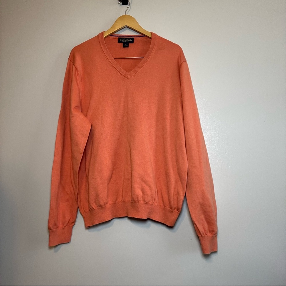 Brooks Brothers V Neck Orange Sweater Supima Cotton XL